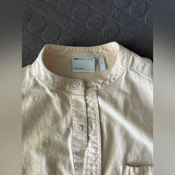 ASOS Cream Casual Button Down Shirt with Classic Collar - Picture 2 of 2
